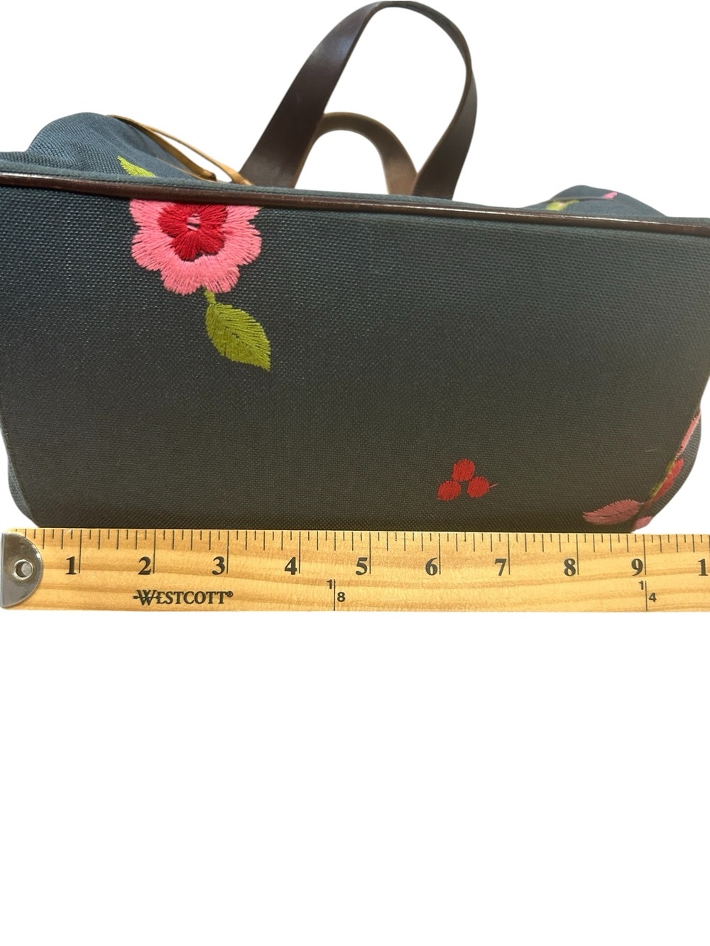 MZ Wallace Vintage Blue Floral Embroidered Canvas Tote Bag Leather Trim bohochic - Picture 9 of 16